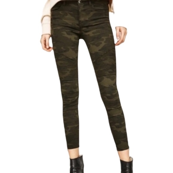 Zara Basic Z1975 Denim Camo Skinny Moto Jeans - Picture 1 of 5